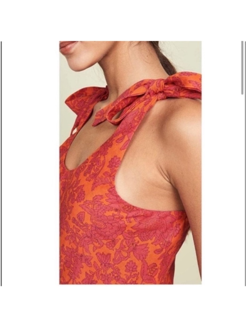 Free People Kikas Printed Midi Tiered Dress in Tangerine, Size XS - Picture 12 of 16